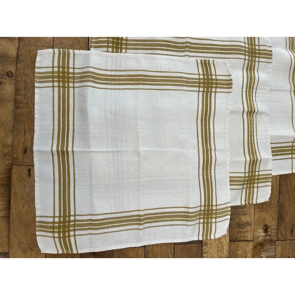 White & Butterscotch Plaid Cotton Napkins 12